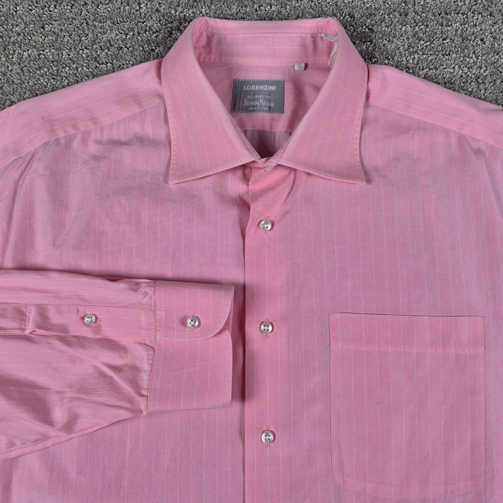Lorenzini Neiman Marcus Dress Shirt Mens 18-46 L Pink Grid Check Italian Cotton
